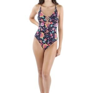 NANETTE LEPORE Black Multi Floral Embellished One-Piece Swimsuit Size 6 New